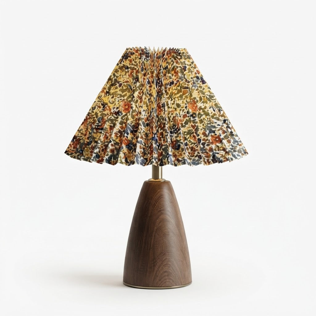 Lampe de bureau plissée avec pied en bois
