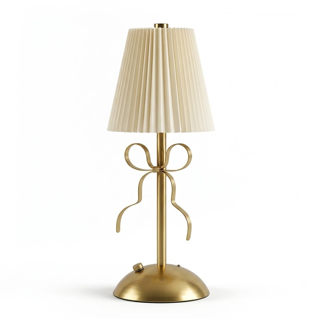 Lampe de bureau rétro dorée avec abat-jour plissé