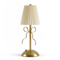 Lampe de bureau rétro dorée avec abat-jour plissé