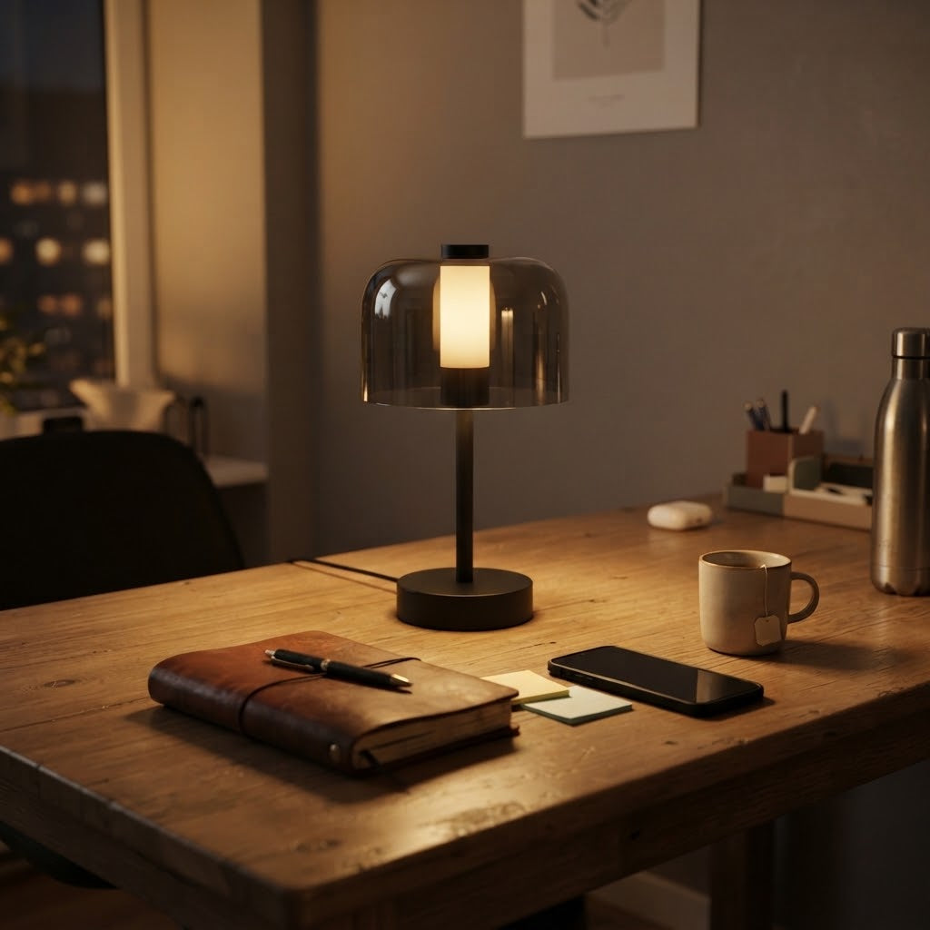 Lampe de bureau LED rechargeable avec abat-jour transparent
