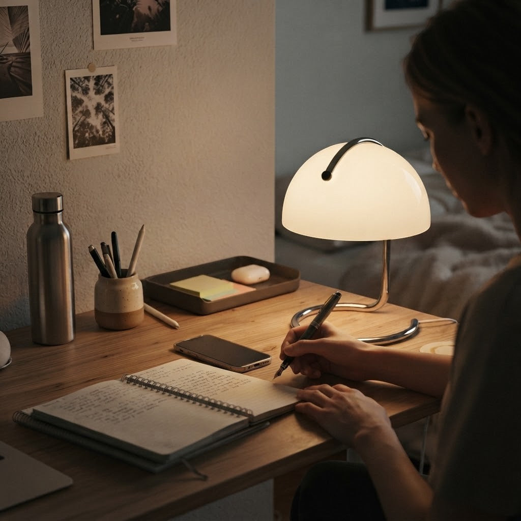 Lampe de bureau champignon en verre style Bauhaus