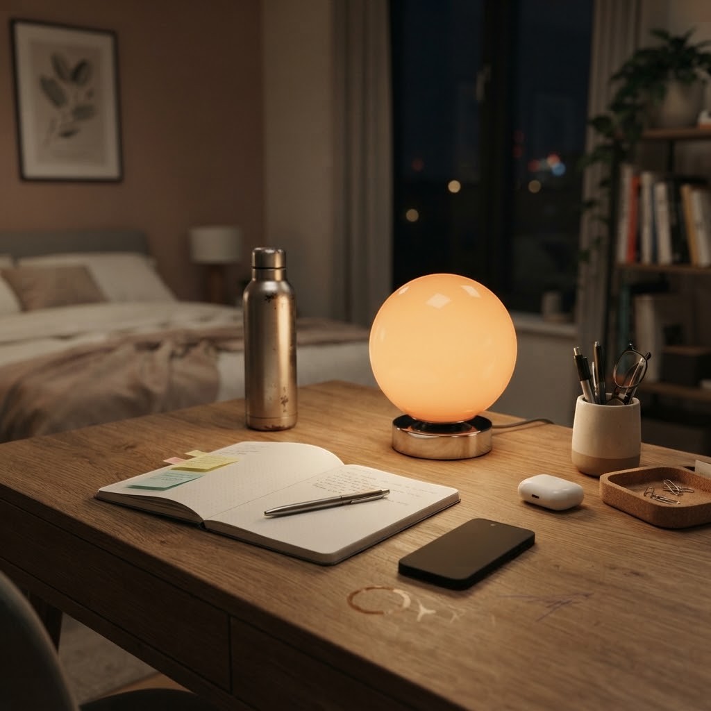 Lampe de bureau boule en verre à 3 couleurs