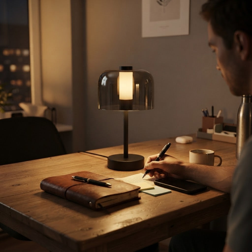 Lampe de bureau LED rechargeable avec abat-jour transparent