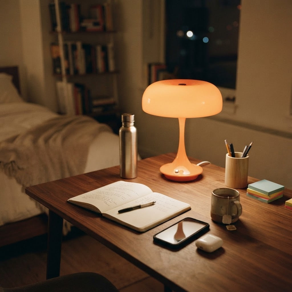 Lampe de bureau LED champignon tactile orange