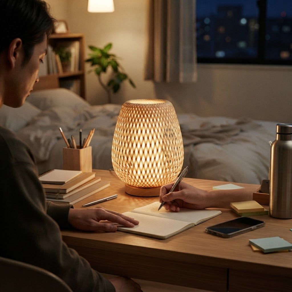 Lampe de bureau en rotin tressé au style naturel