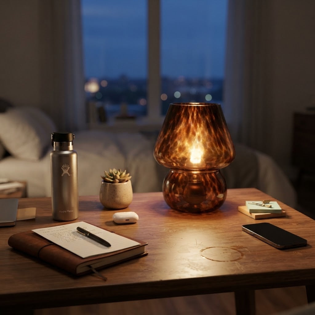 Lampe de bureau en verre ambré au design rétro