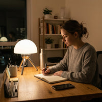 Lampe de bureau champignon sur trépied au style rétro