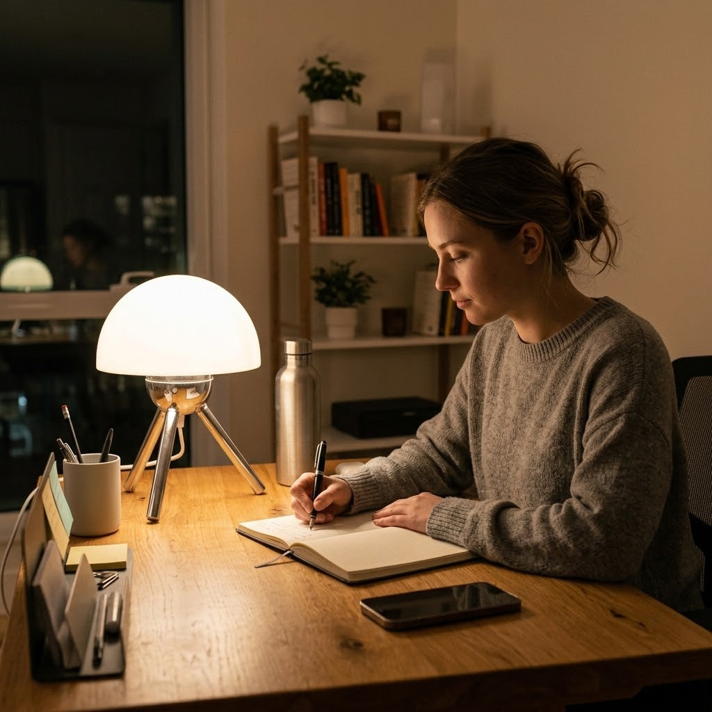 Lampe de bureau champignon sur trépied au style rétro