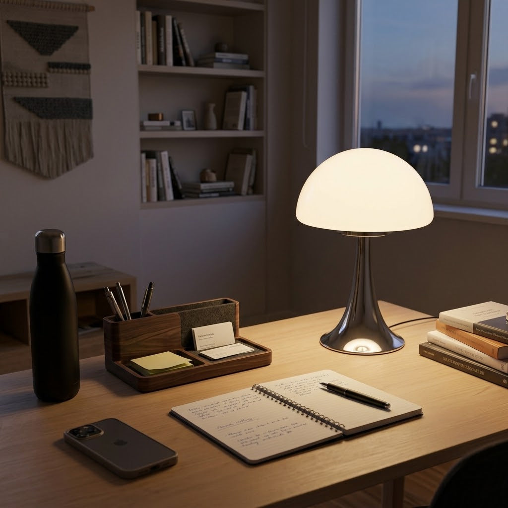 Lampe de bureau champignon en verre à 3 couleurs
