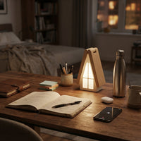 Lampe de bureau LED pliable en bois avec charge USB