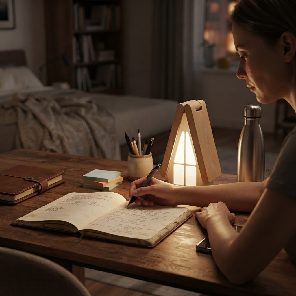 Lampe de bureau LED pliable en bois avec charge USB