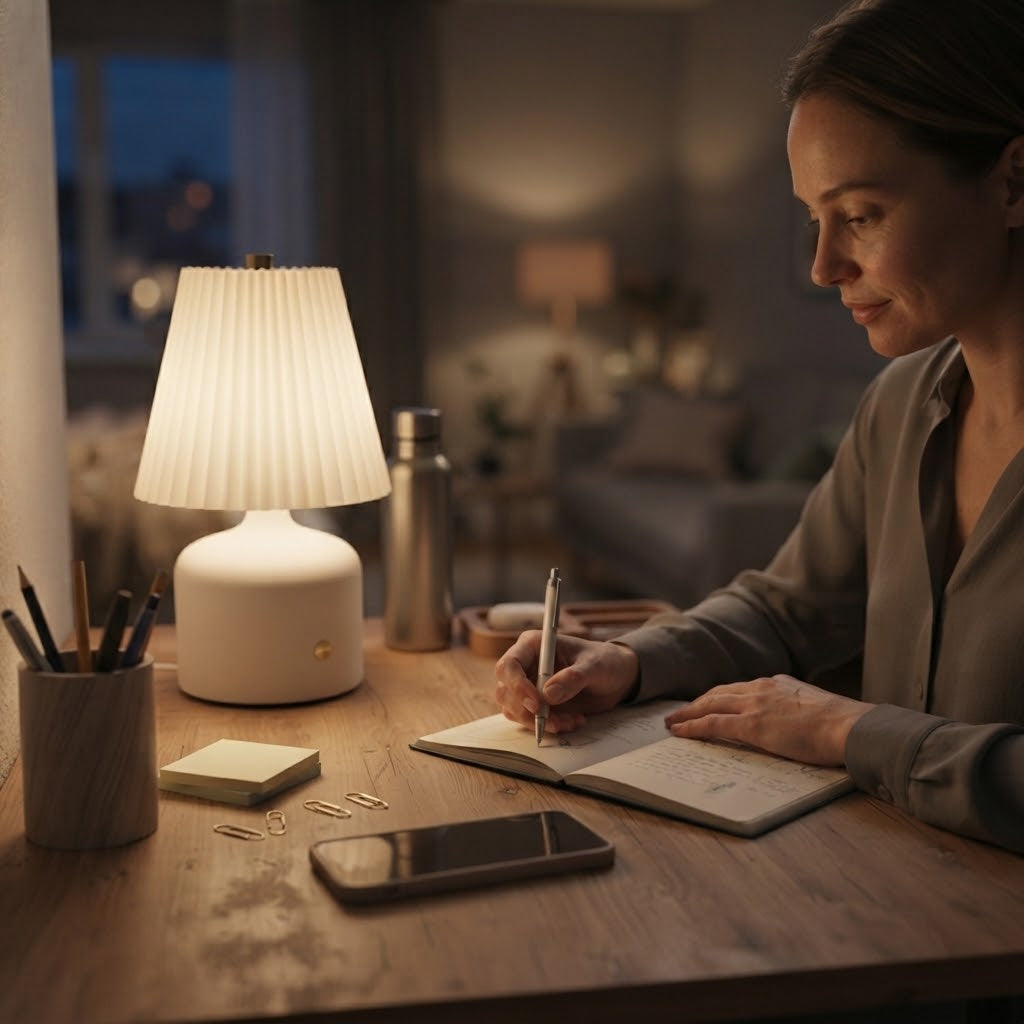 Lampe de bureau LED réglable avec abat-jour plissé
