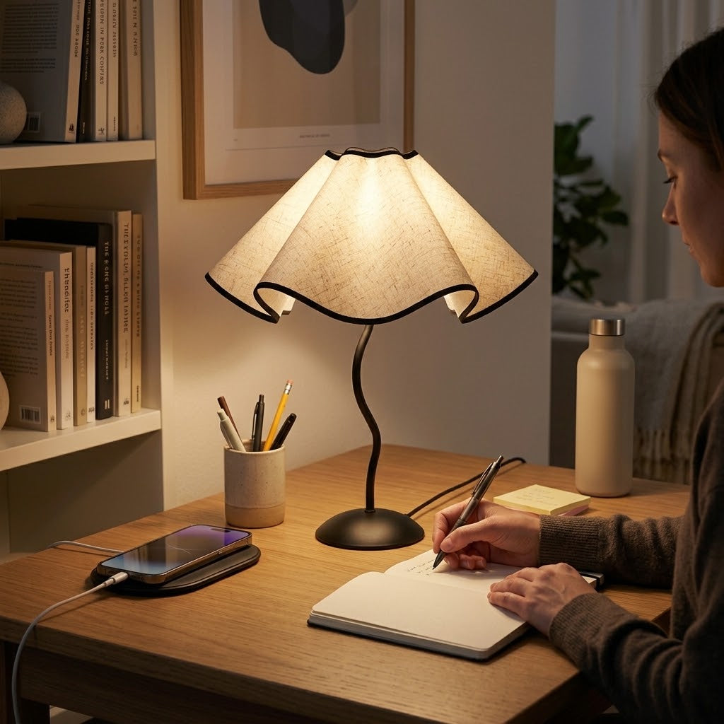 Lampe de bureau rétro avec abat-jour ondulé