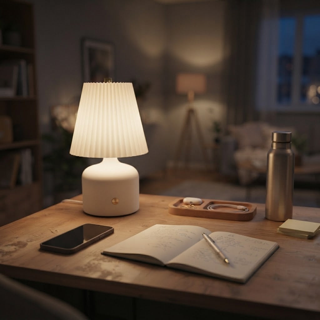 Lampe de bureau LED réglable avec abat-jour plissé