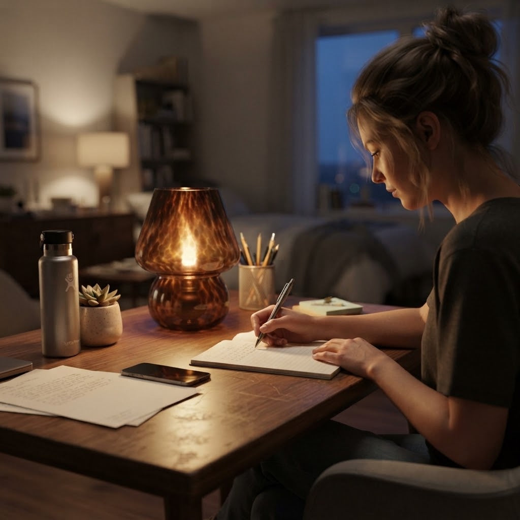 Lampe de bureau en verre ambré au design rétro