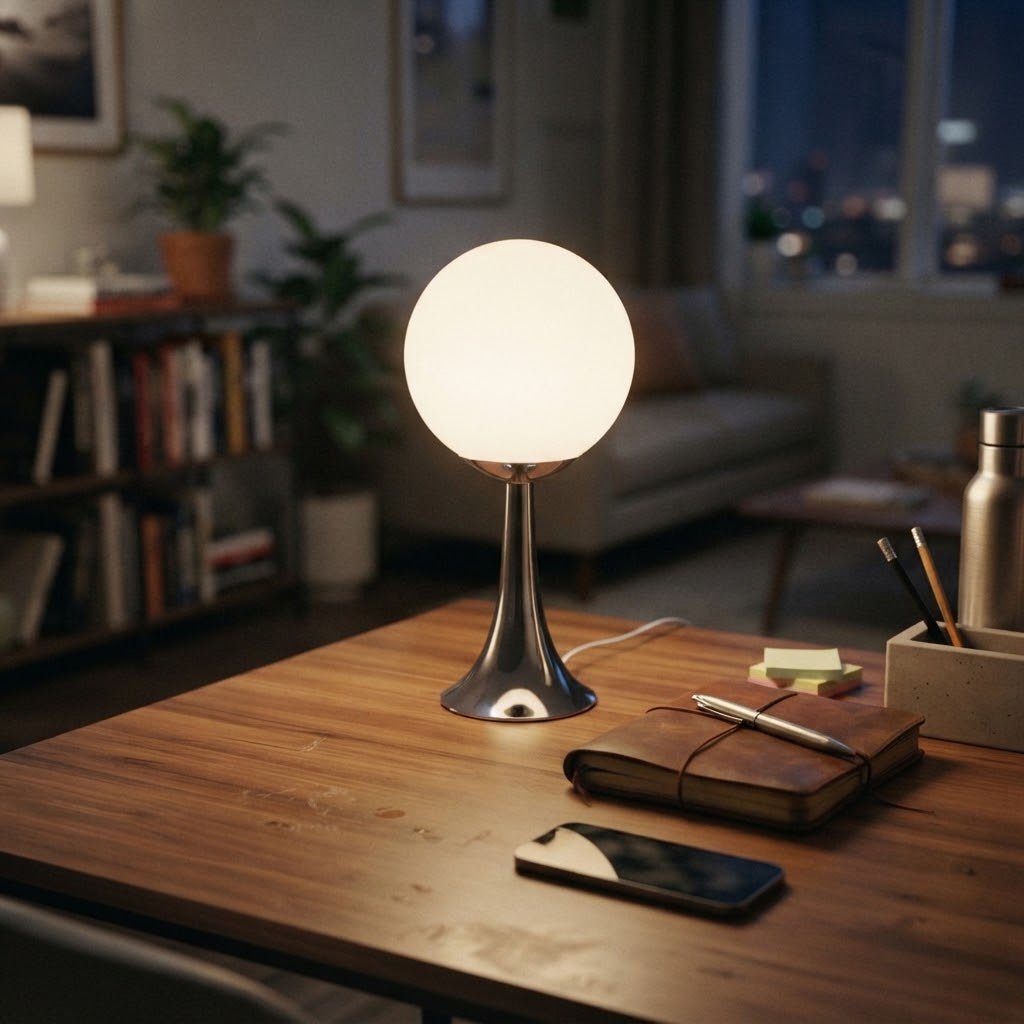 Lampe de bureau boule en verre au design rétro
