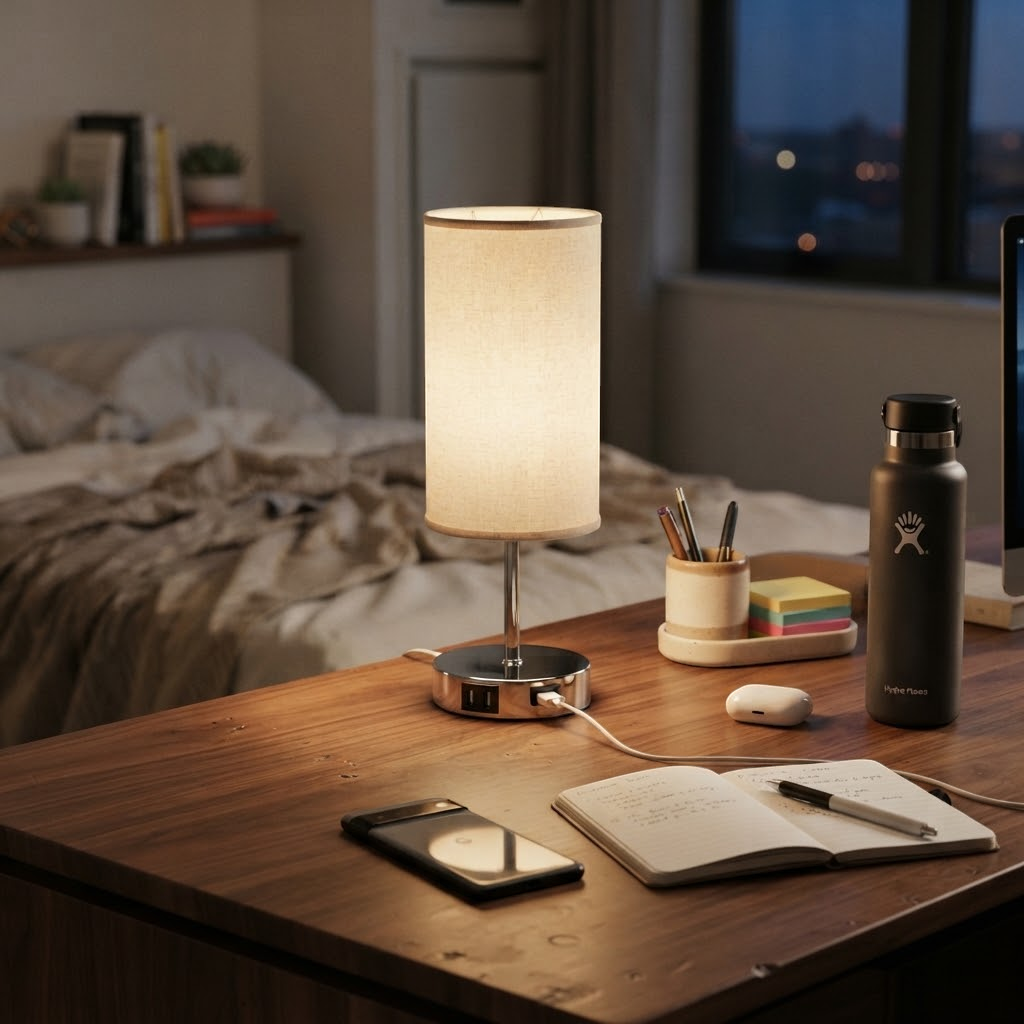 Lampe de bureau LED cylindrique avec chargeur USB