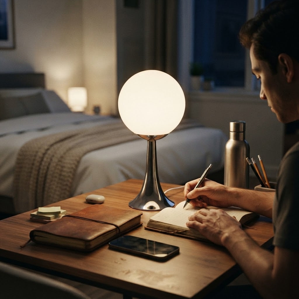 Lampe de bureau boule en verre au design rétro