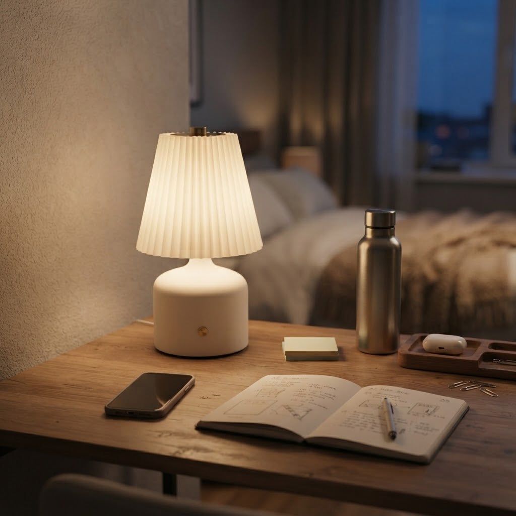 Lampe de bureau LED réglable avec abat-jour plissé