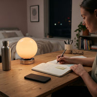 Lampe de bureau boule en verre à 3 couleurs