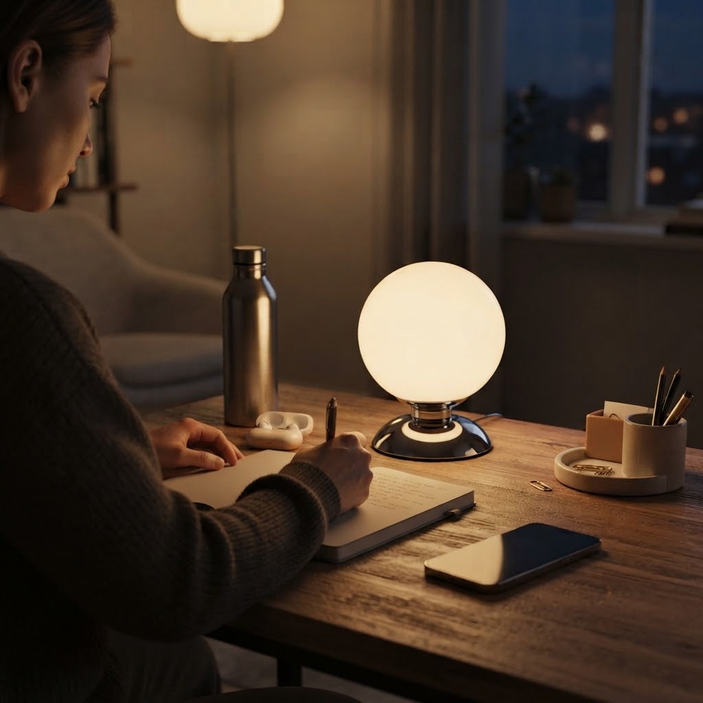 Lampe de bureau boule en verre à 3 températures de couleur