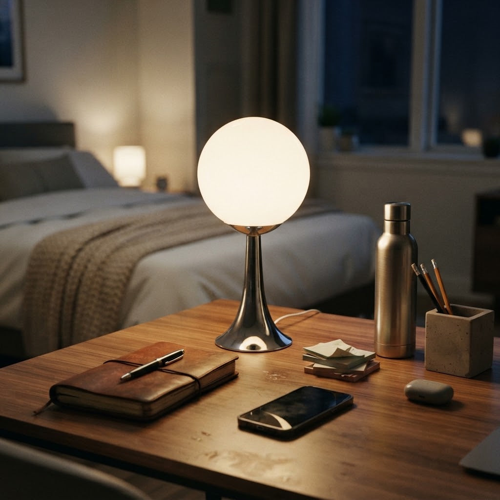 Lampe de bureau boule en verre au design rétro