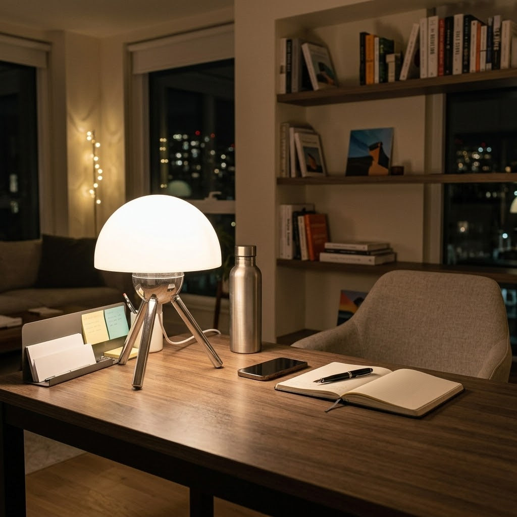 Lampe de bureau champignon sur trépied au style rétro