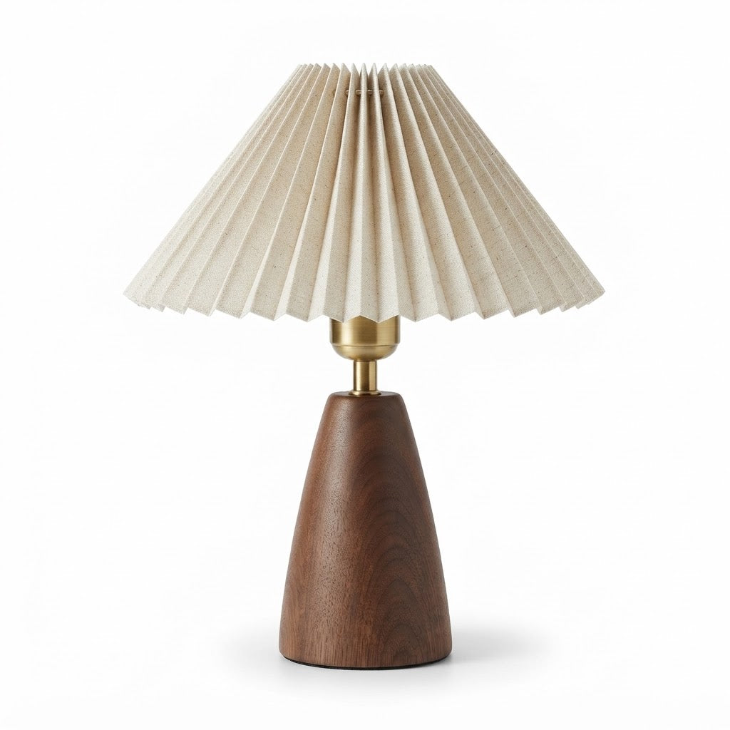 Lampe de bureau plissée avec pied en bois
