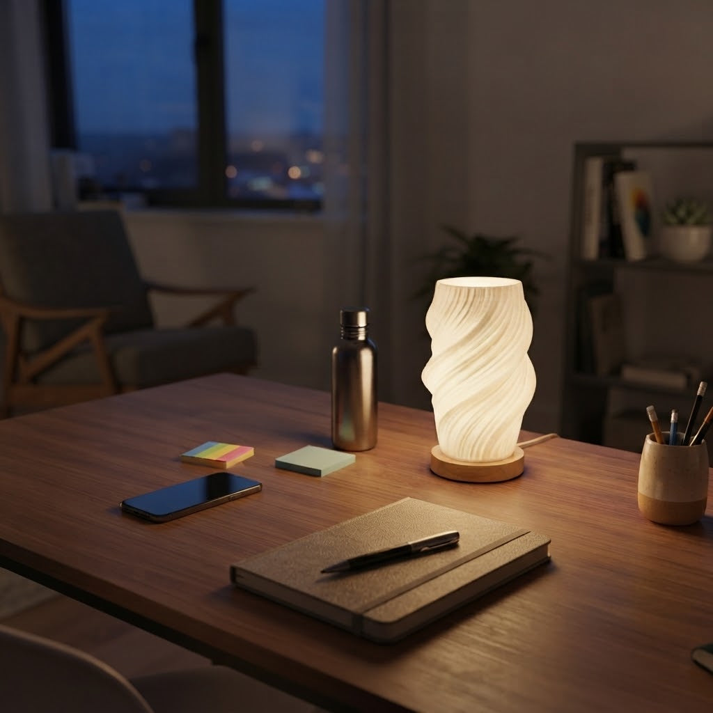 Lampe de bureau LED design ondulé imprimé en 3D