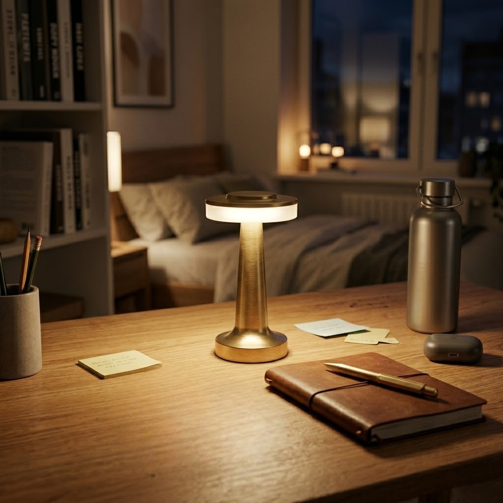 Lampe de bureau dorée minimaliste