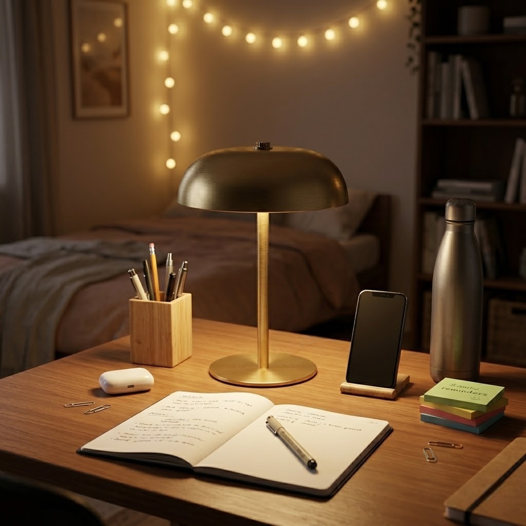 Lampe de bureau dorée rechargeable