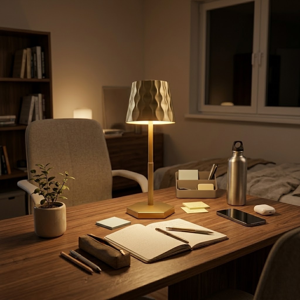 Lampe de bureau dorée cristal