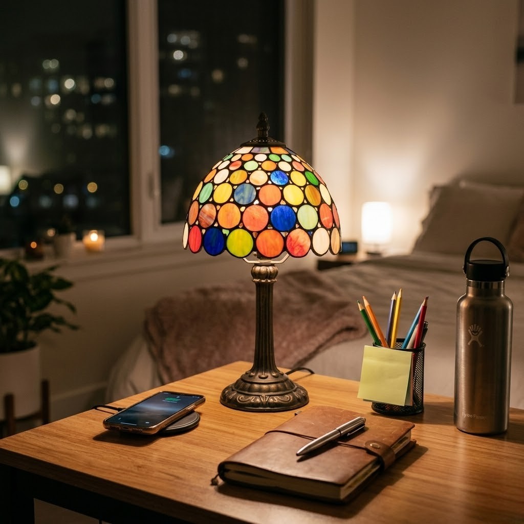 Lampe de bureau vintage vitrail