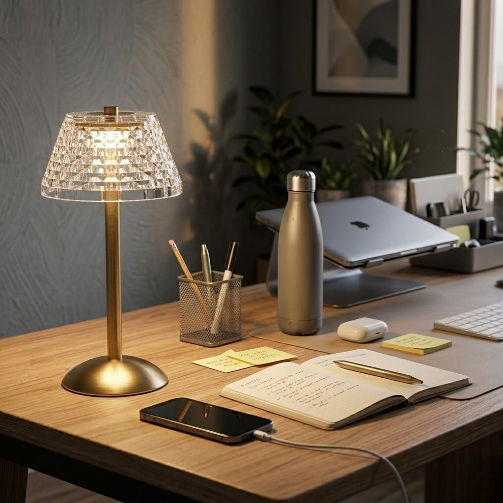 Lampe de bureau tactile dorée
