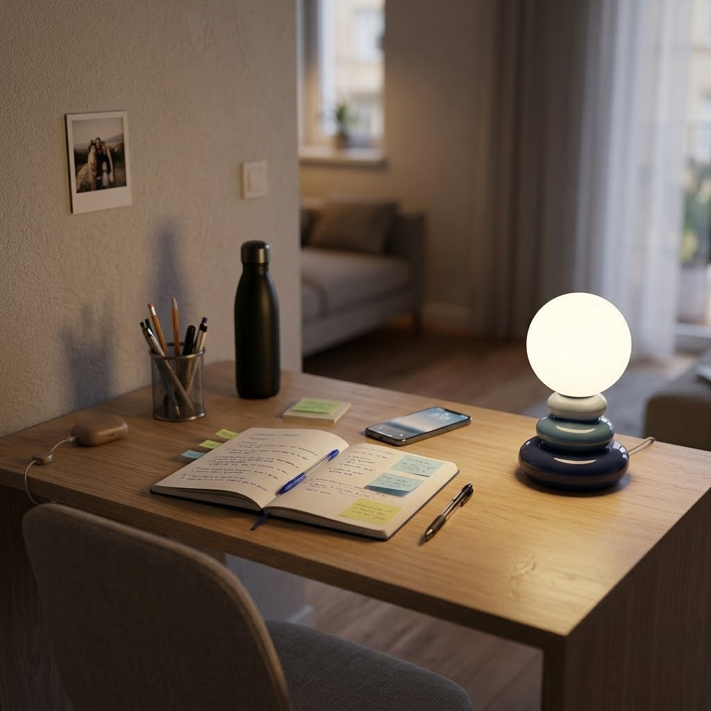 Lampe de bureau bleue pierre