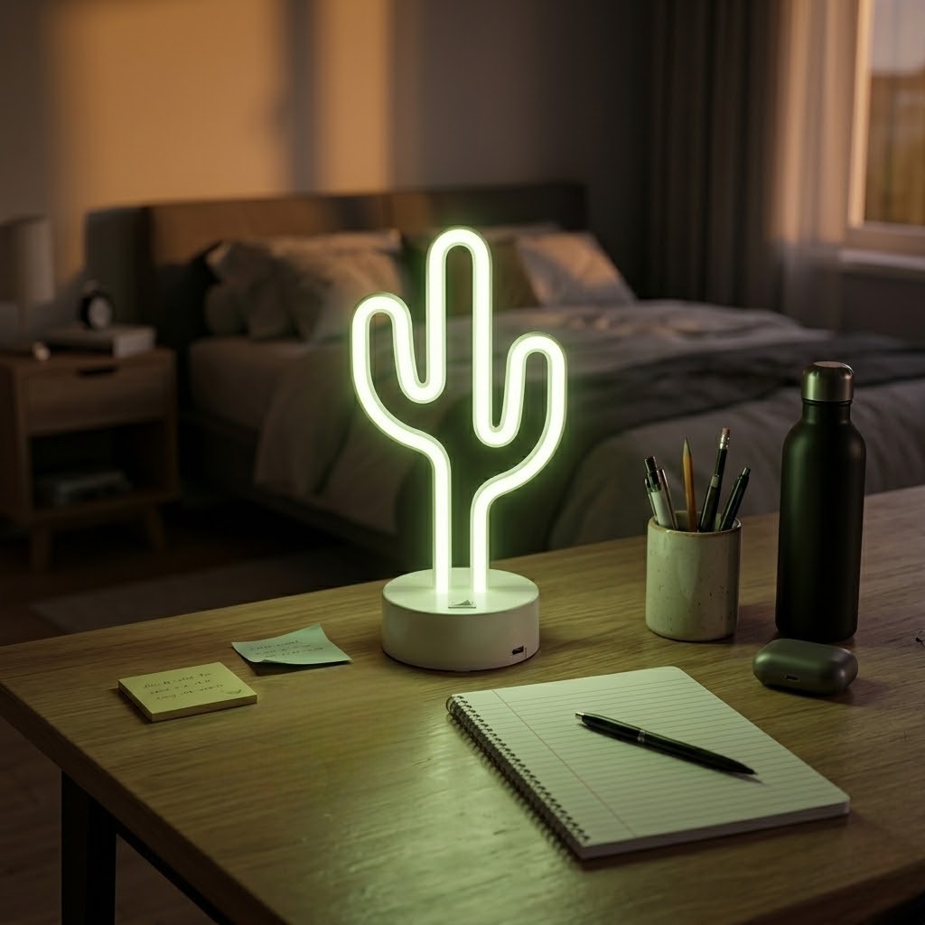 Lampe de bureau verte cactus