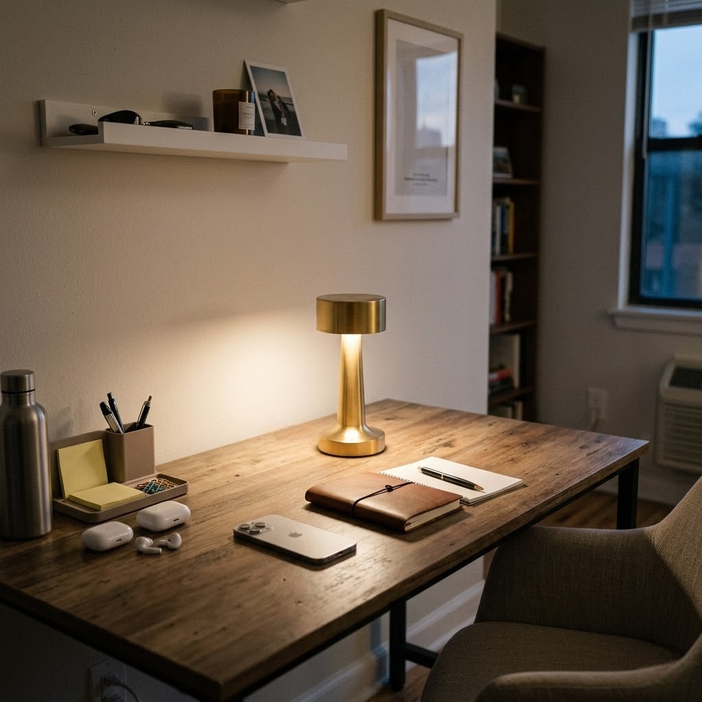 Lampe de bureau dorée rétro