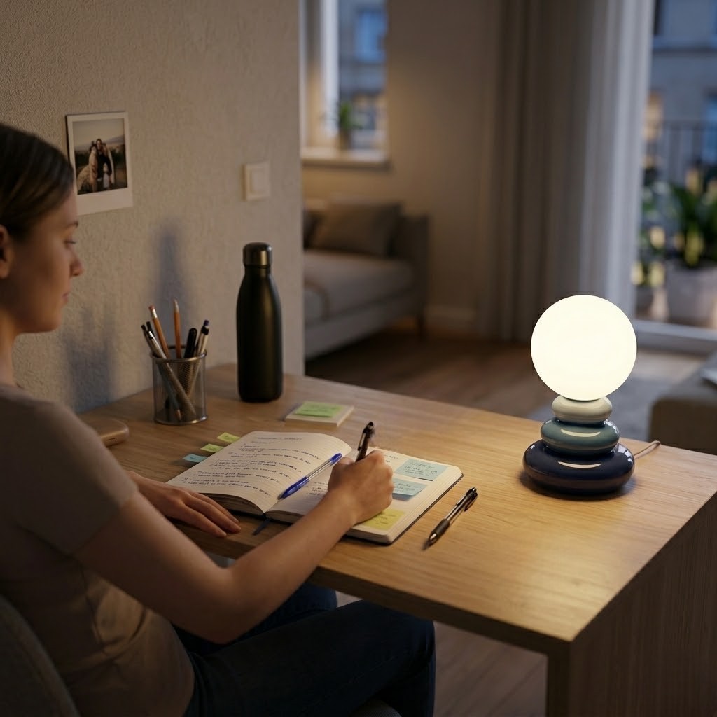 Lampe de bureau bleue pierre