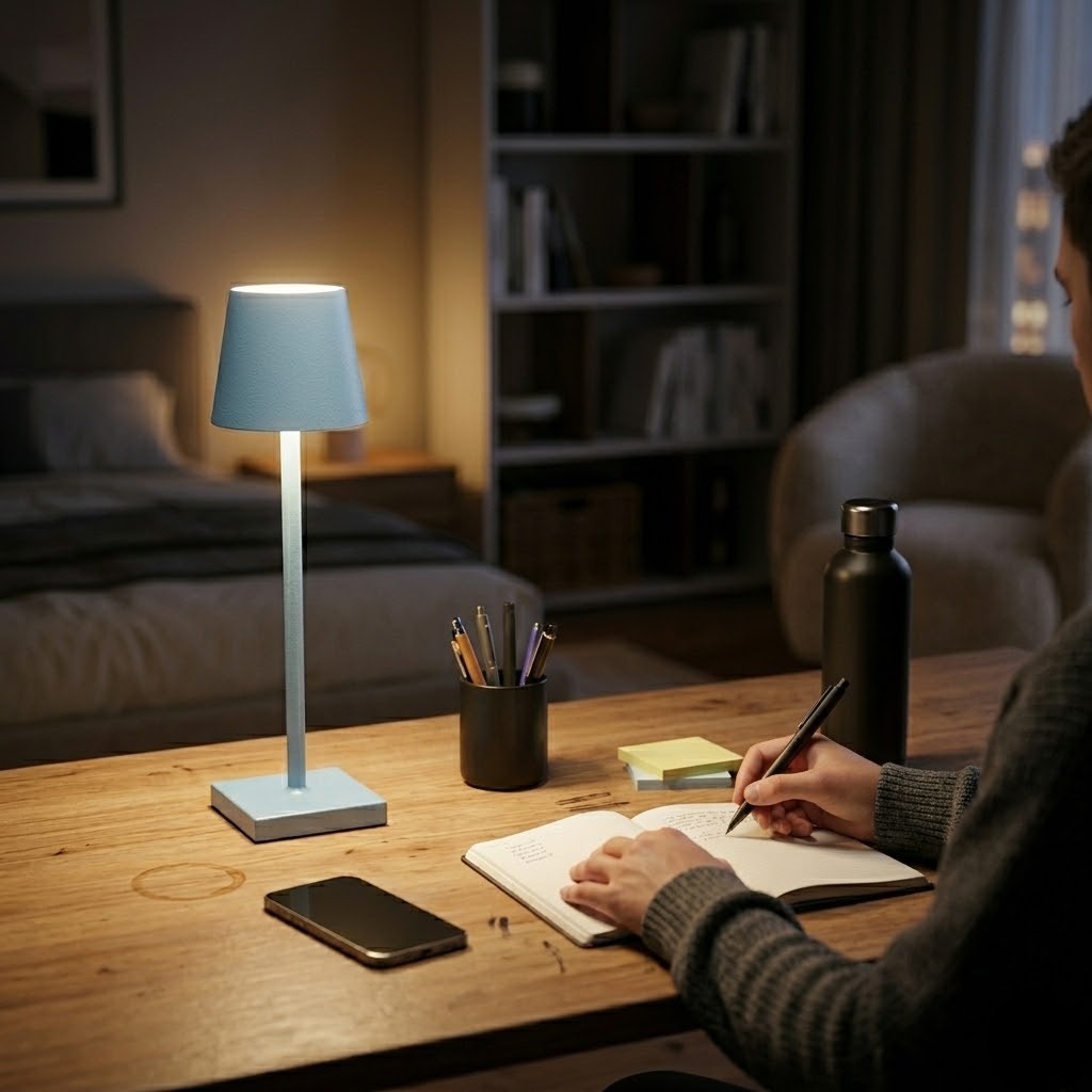 Lampe de bureau bleue aluminium