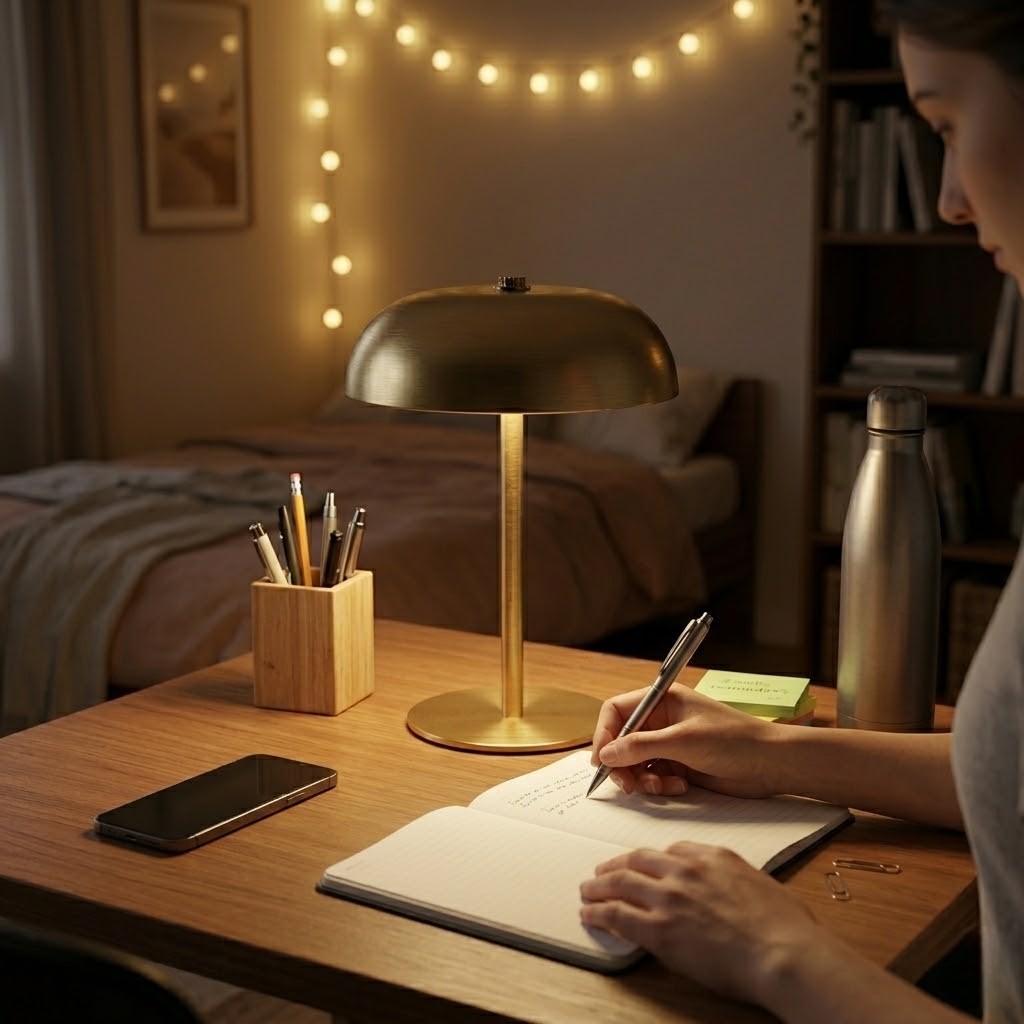 Lampe de bureau dorée rechargeable
