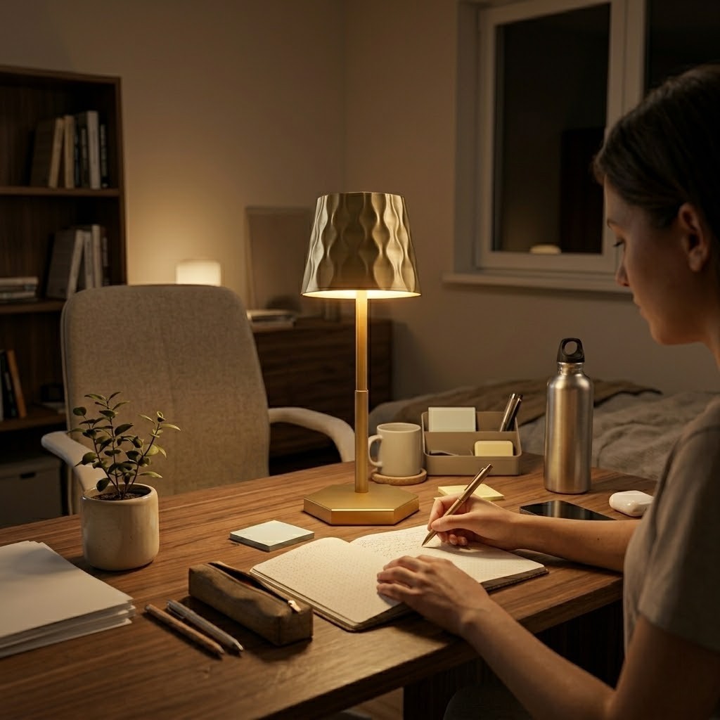 Lampe de bureau dorée cristal