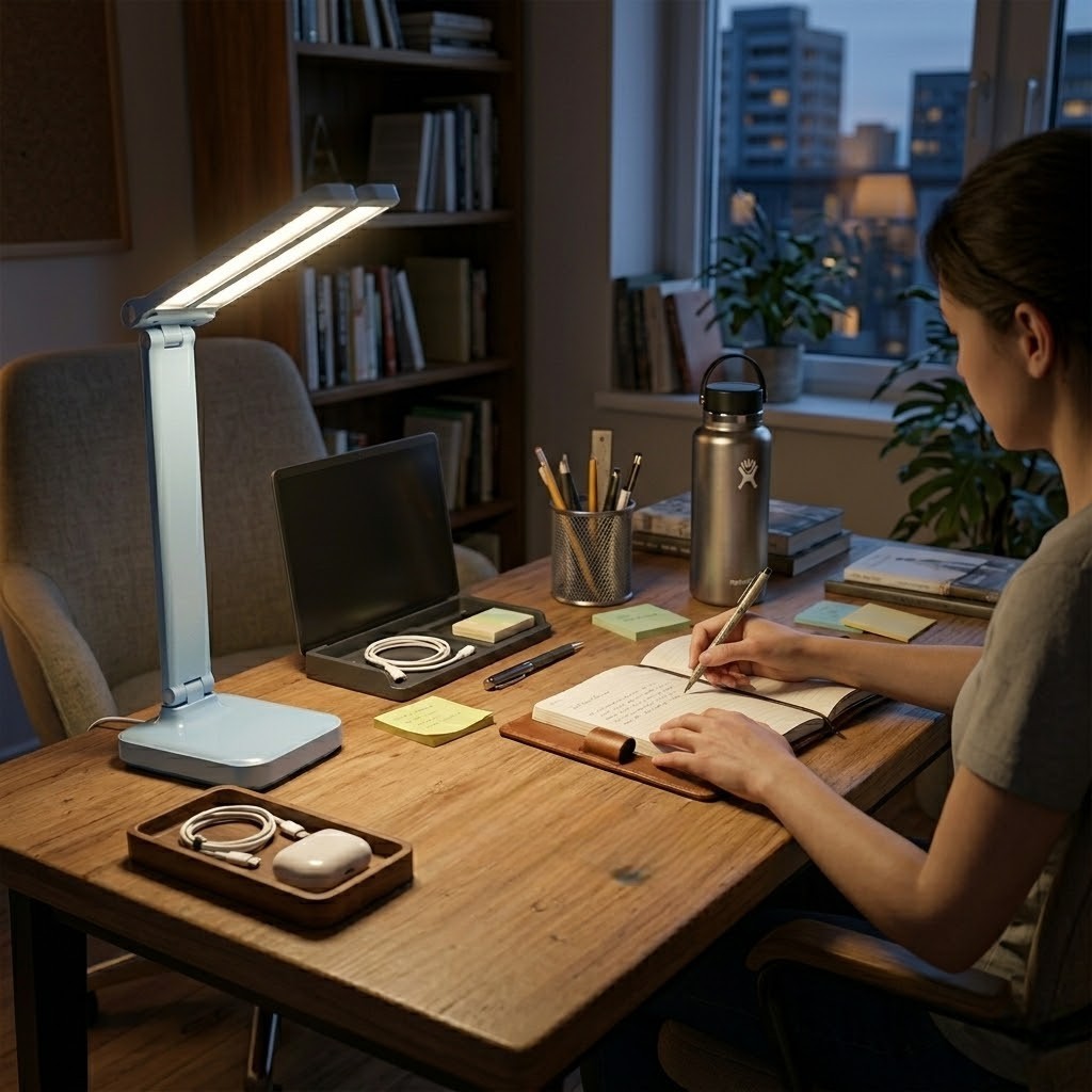 Lampe de bureau bleue pliable