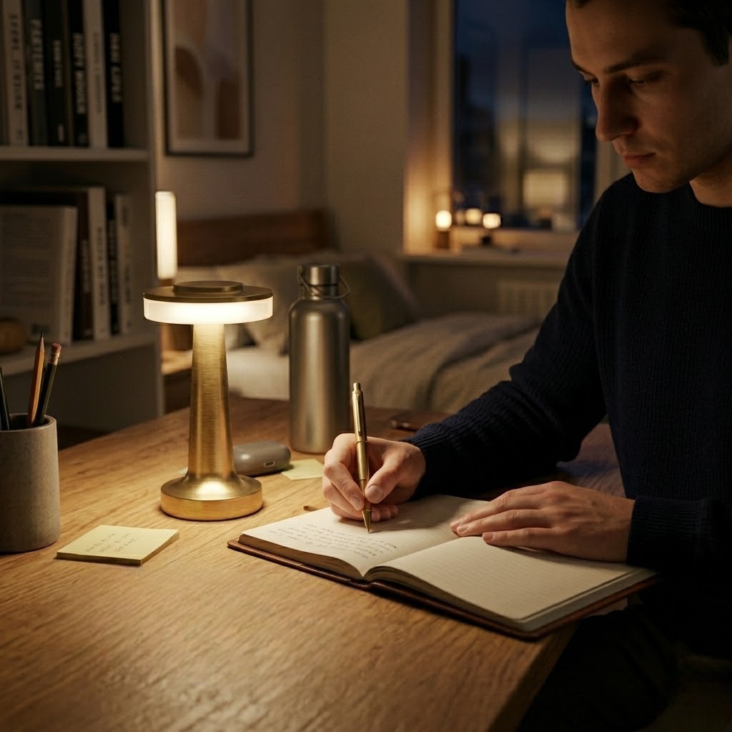 Lampe de bureau dorée minimaliste