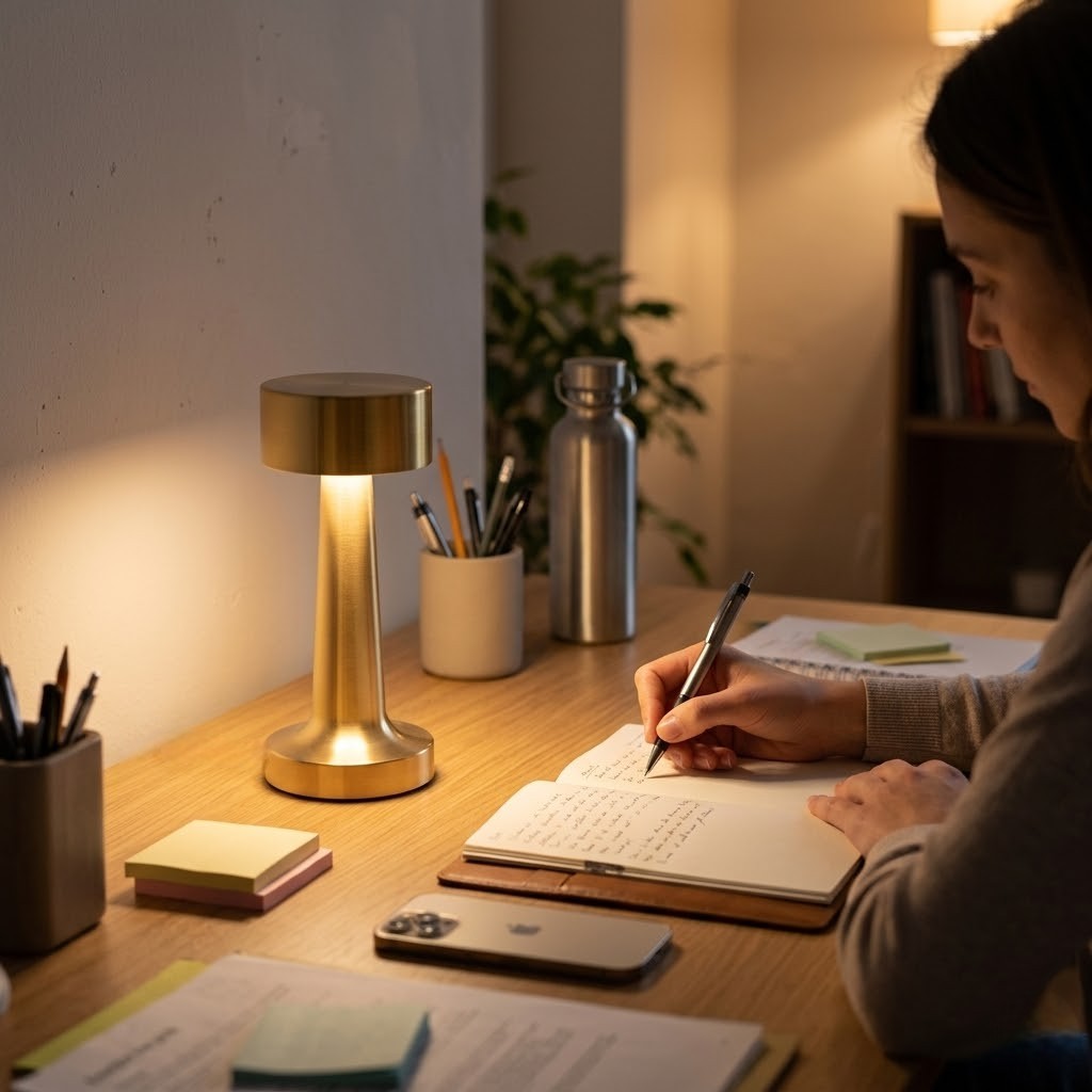 Lampe de bureau dorée rétro