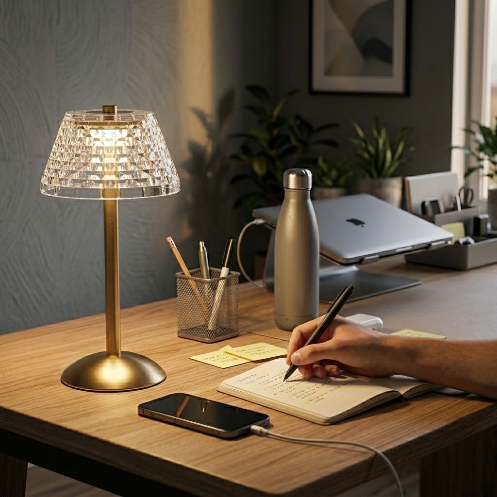 Lampe de bureau tactile dorée