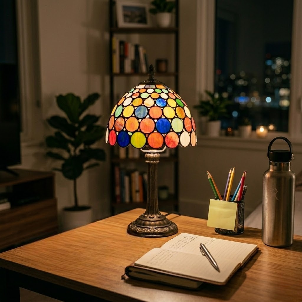 Lampe de bureau vintage vitrail