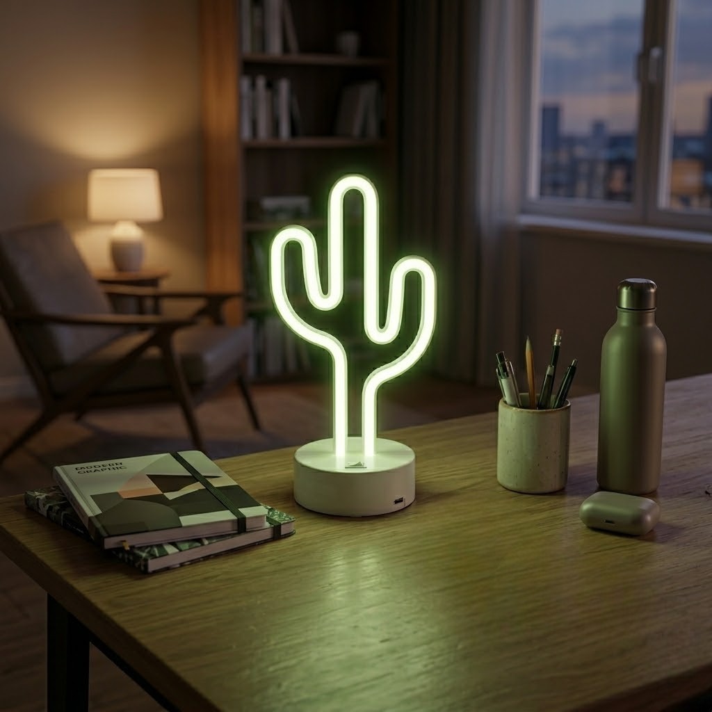 Lampe de bureau verte cactus