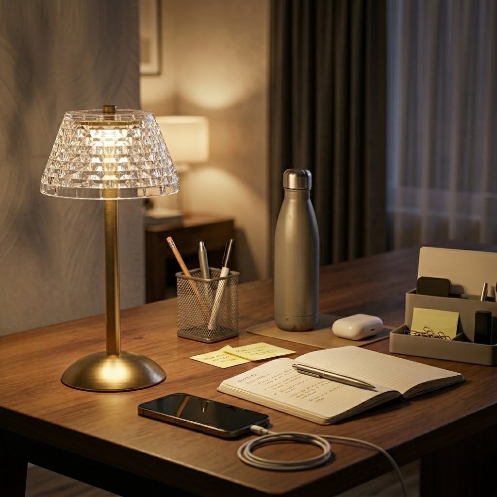 Lampe de bureau tactile dorée