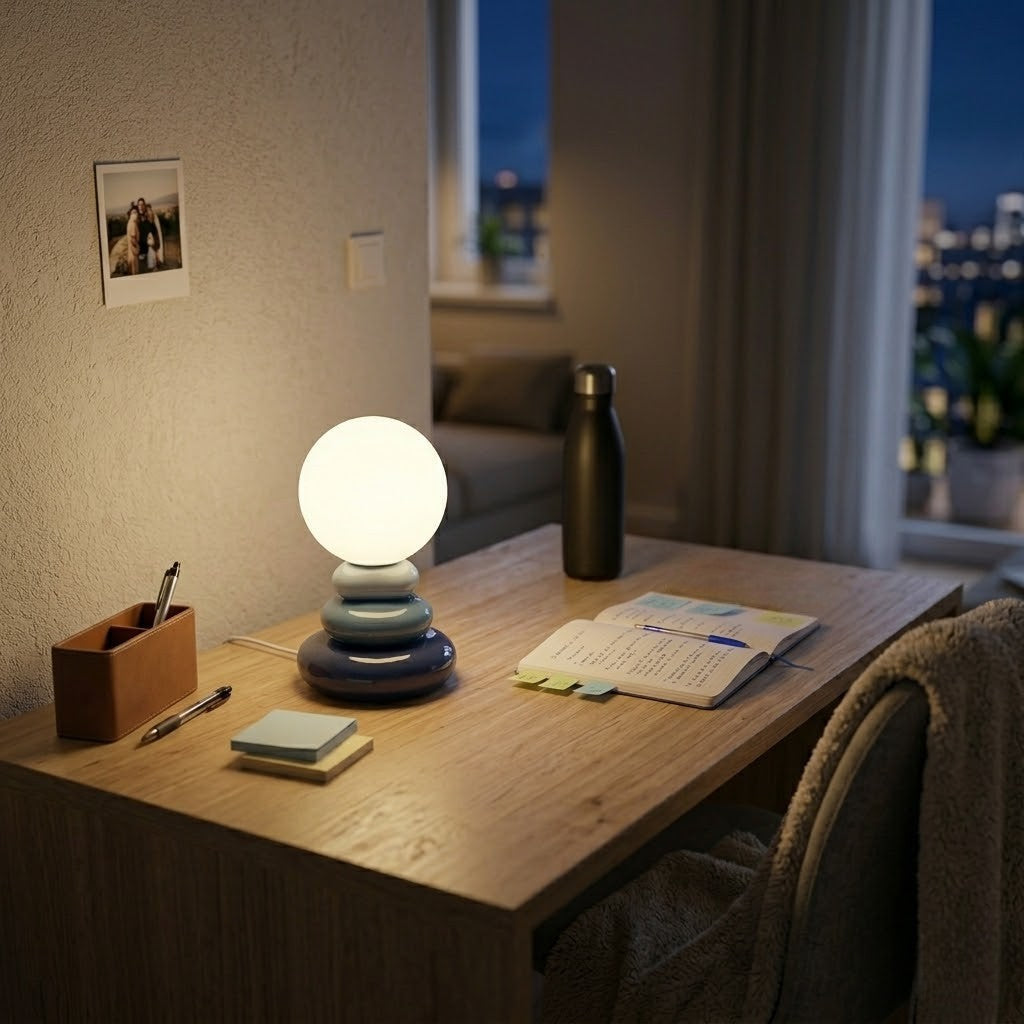 Lampe de bureau bleue pierre