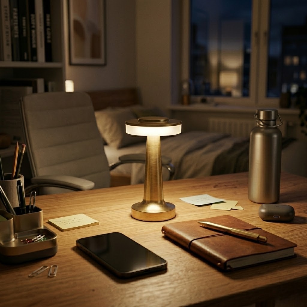 Lampe de bureau dorée minimaliste